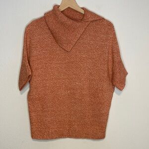 Cabi Heather Orange Knit Fold Over Neck Sweater Elbow Length XS Extra Small 3011